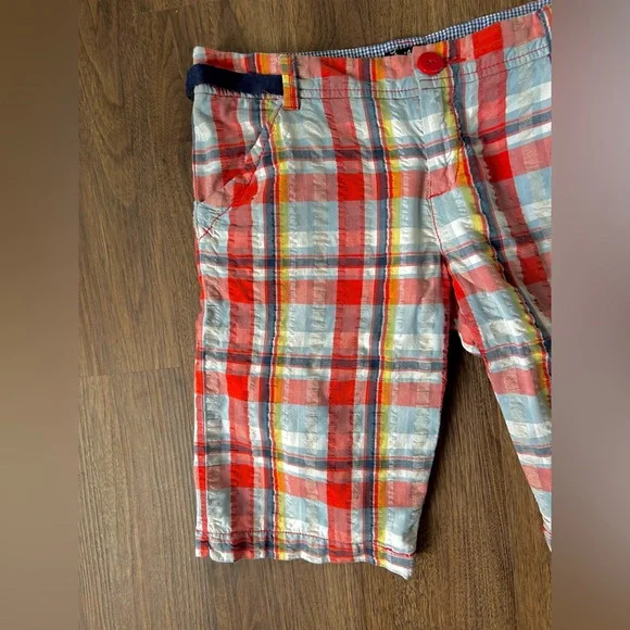 TAIKONHU Seersucker Plaid Patchwork Bermuda Shorts Preppy Coastal Y2K Style | S - Picture 10 of 15